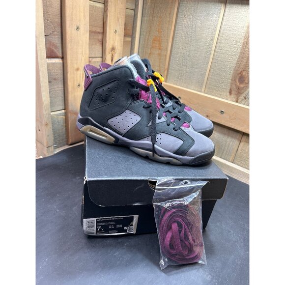 Nike Air Jordan 6 Retro Bordeaux GS Shoes Size 7Y / 8.5 Womens Black Graphite - Picture 1 of 10